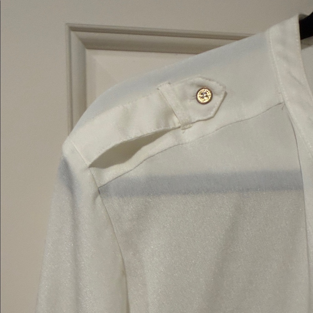 Calvin Klein Cream Long Sleeve Shirt with Zipper Pockets - Picture 3 of 8